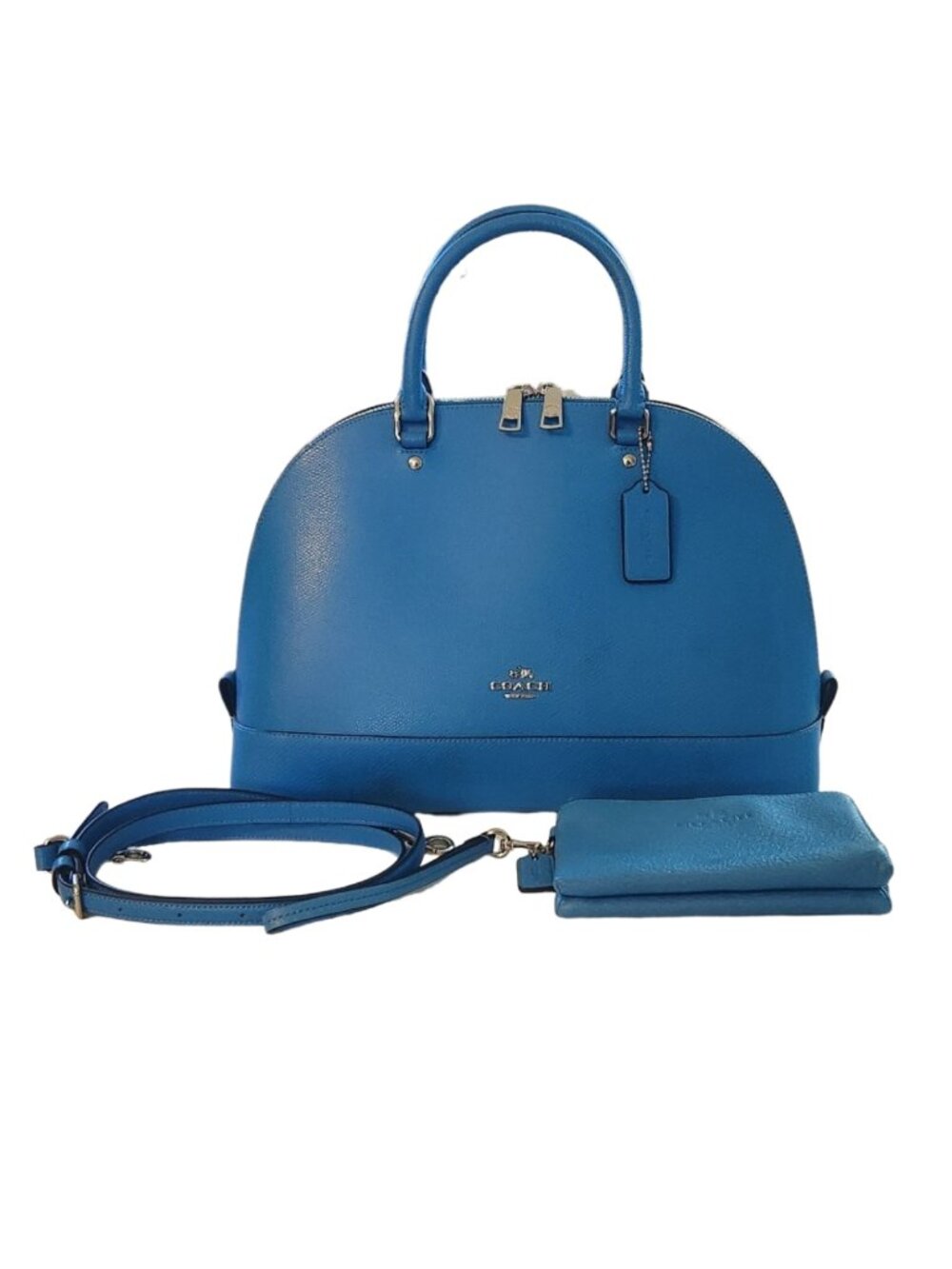 Coach Blue Domed Satchel & Coordinating Double Zip Wallet Wristlet Set